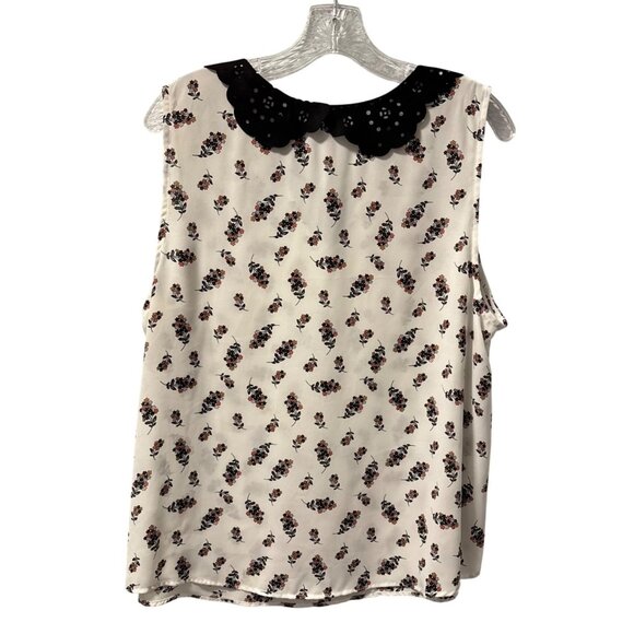 Lauren Conrad Floral Sleeveless Blouse With Scalloped Collar & Tie Neck Sz XL - Picture 10 of 12